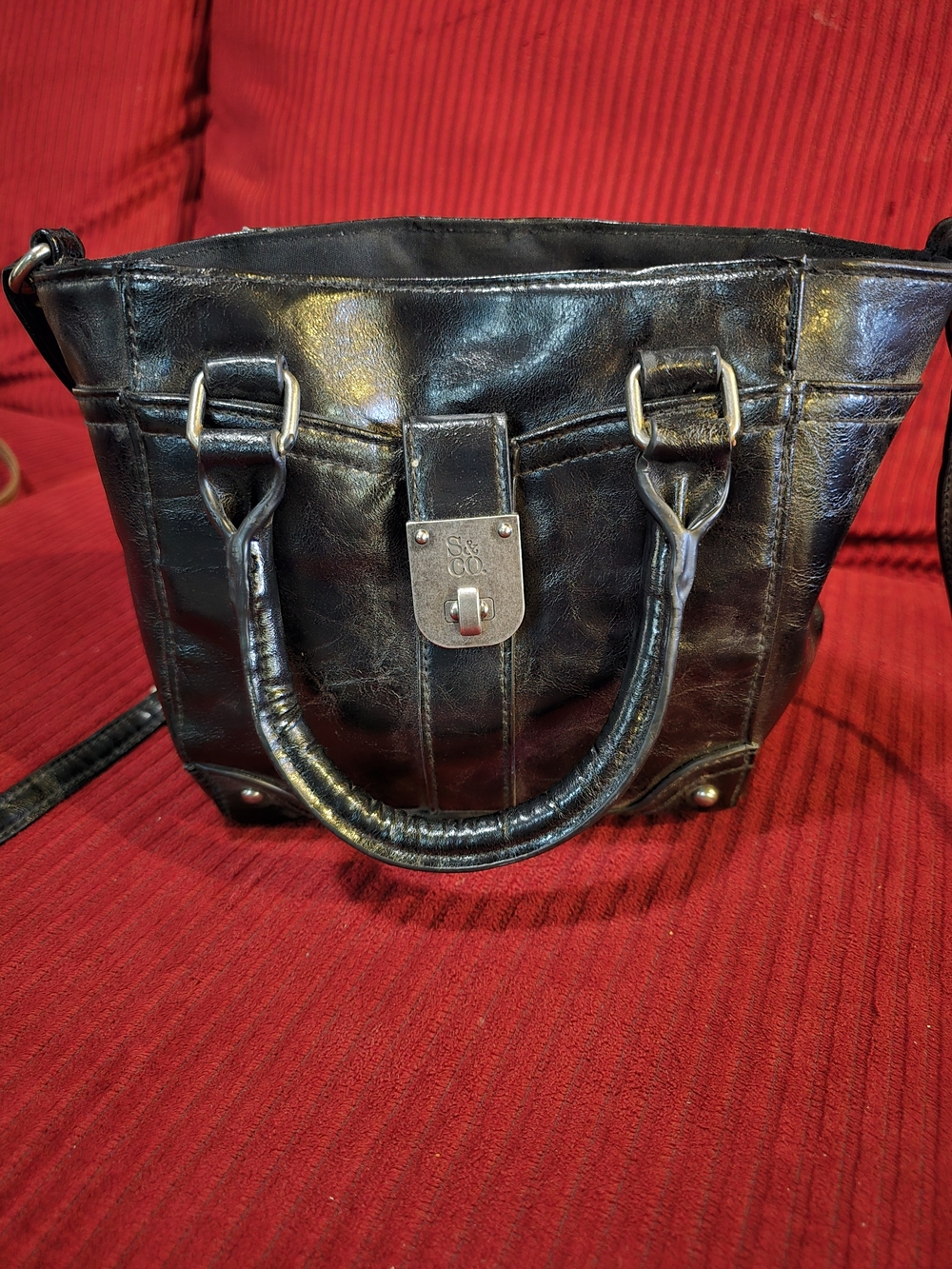 New York & Company Black Patent Leather Satchel with Silver Hardware